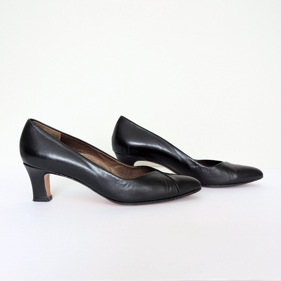 🇨🇦 Vintage Thomas Wallace Black Leather Pumps Made In Canada - Picture 3 of 8